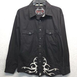 Rock 47 Mens Black Embroidered Long Sleeve Western Shirt Pearl Snap Wrangler Y2K